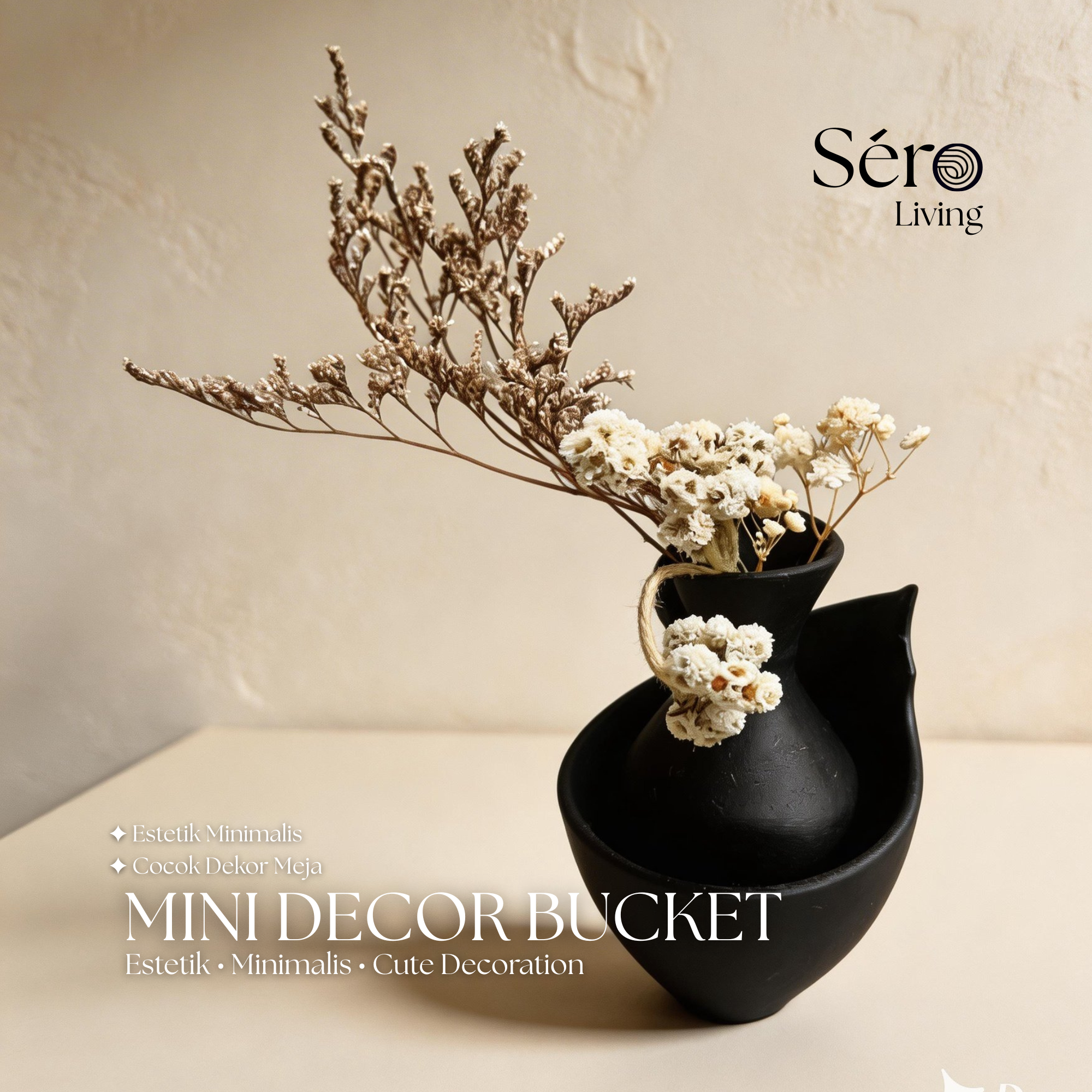  SÉRO – Vas Bunga Hitam Minimalis – Estetik Modern dan Elegan